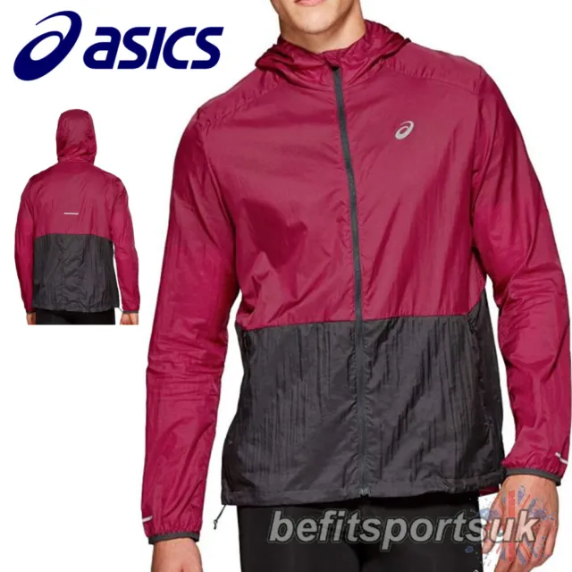 Asics Running Light-Weight Jacket Packable Mens Wind Coat Zip Top S M L Xl Xxl