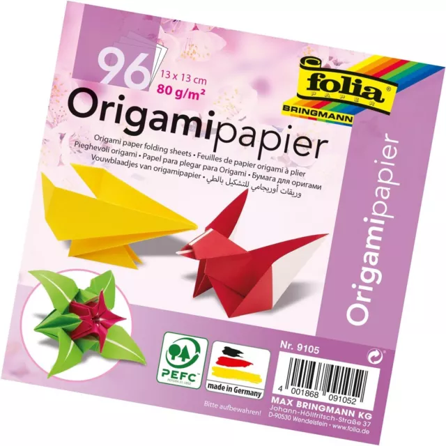 folia Origami-Faltblätter 130 x 130 mm farbig sortiert 96 Blatt