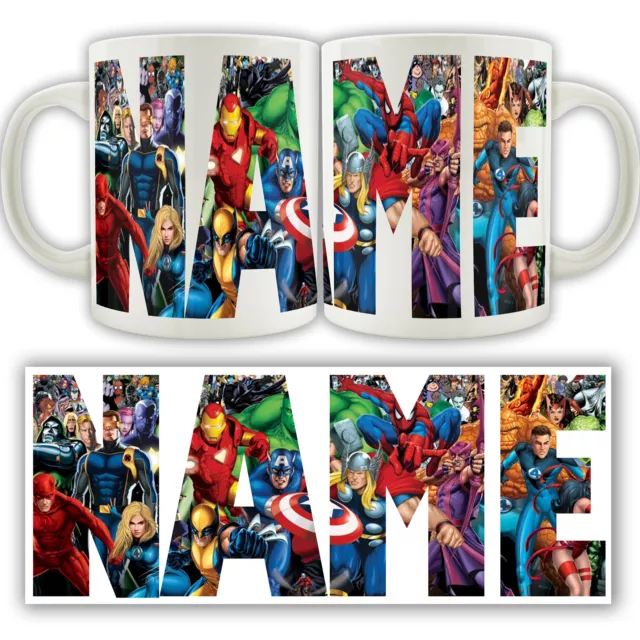 MARVEL PERSONALISED LOGO MUG Super heroes Hulk Avengers Tea Coffee Cup Name Gift