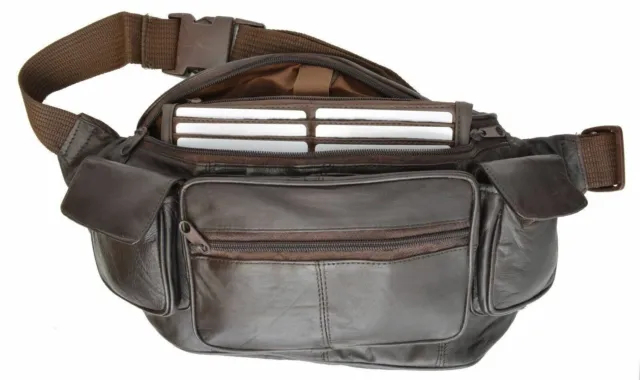 Leather Fanny Pack Belt Waist Pouch Hip Travel Purse Large Mens Womens Brown New