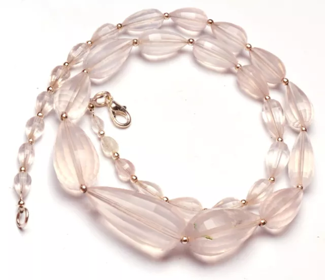 Natural Rose Quartz Gem 8 to 30 mm Size Faceted Drop Shape Beads Necklace 19"