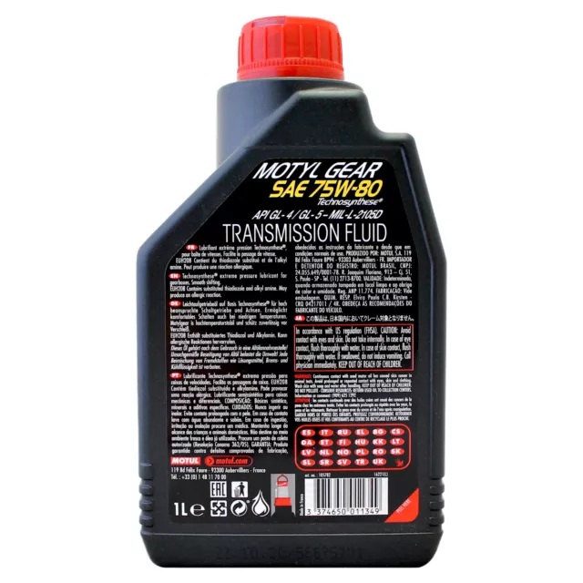 Motul Motylgear 75w-80 75w80 EP Synthetic Car Transmission Fluid - 1 Litre 1L 2