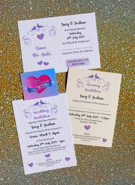 Cheap Personalised Wedding Invitation Set Lilac Invites RSVP Reception Gift Wish