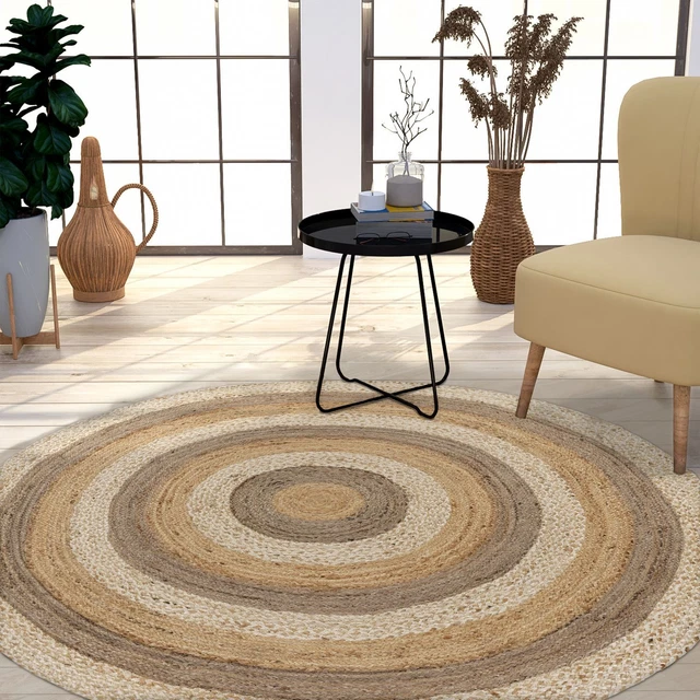 Tappeto In Iuta Naturale 120x170 Cm - Fatto A Mano Stile Boho - Per Salotto O Camera - Colore Natura - Foto 9