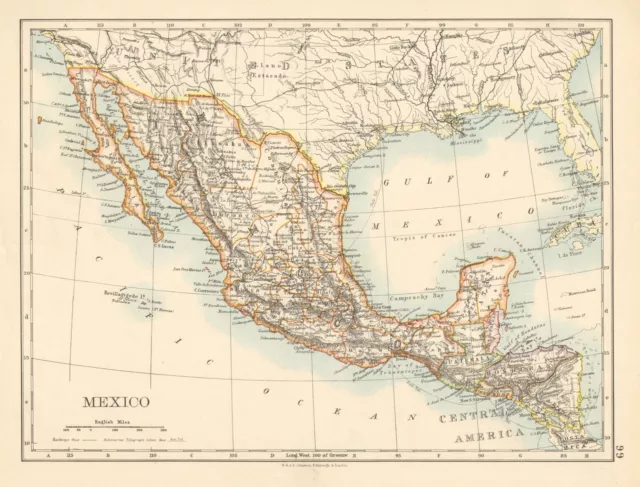 MEXICO & CENTRAL AMERICA. Guatemala Honduras Nicaragua. JOHNSTON 1897 old map