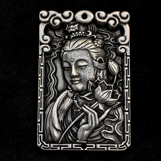 China Tibet silver Pendant Bodhisattva Guanyin Amulet