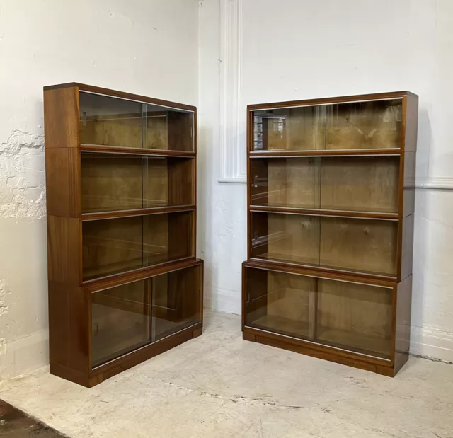 Pair of Mid Century Bookcases Modular Sectional Stacking Oak Units