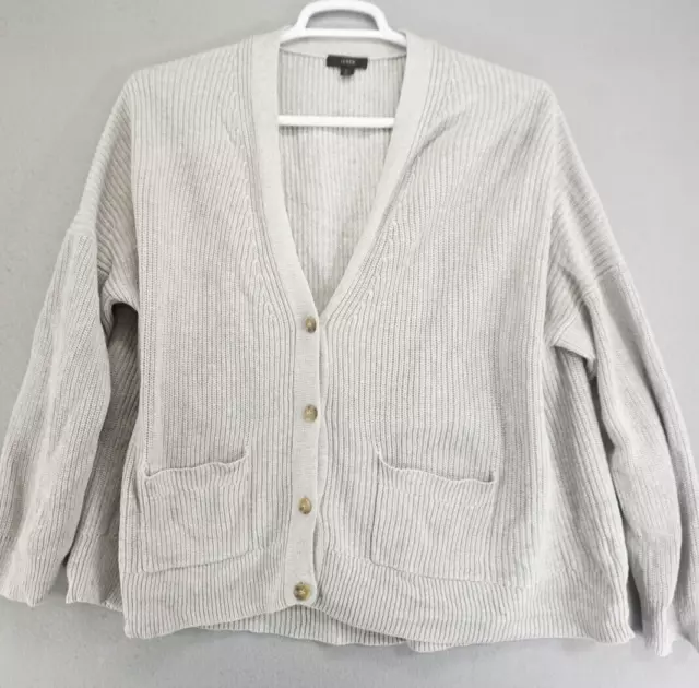 J Crew Sweater Womens Large Gray V Neck Cotton Blend Cardigan