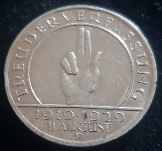 Mds Deutsches Reich Weimar 3 Reichsmark 1929 F "Schwurhand" Silber #M