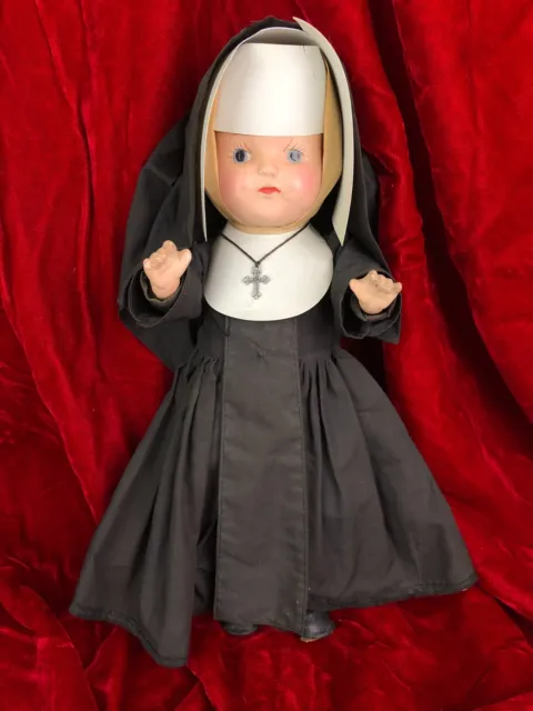 Vintage All Composition 13" Tall Nun Doll Linen Habit