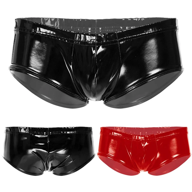 IEFiEL Pantaloni Corti Uomo Pelle Latex Shorts Bulge Pouch Boxer Rigonfiamento Perizoma Vita - Foto 9
