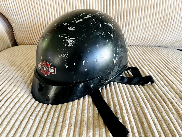 Old Vtg HARLEY-DAVIDSON DOT Motorcycle Cycle Bike Black Helmet Small Stickers
