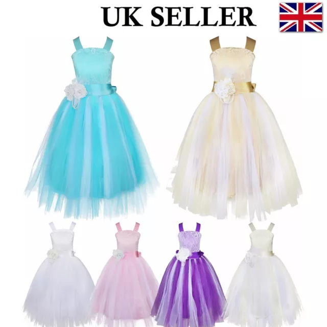 UK Pageant Princess Flower Girl Dress Wedding Bridesmaid Formal Party Tutu Dress