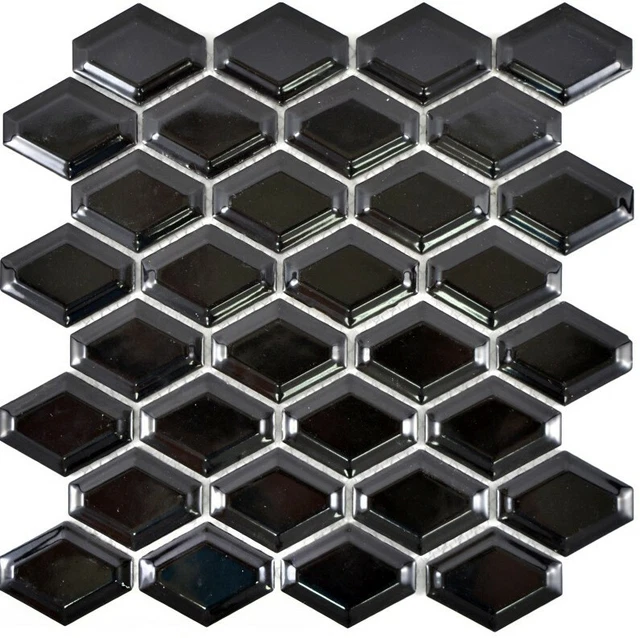 Piastrella mosaico ceramica diamante metro nero bagno cucina lucida WB13MD-0301|1 tappetino