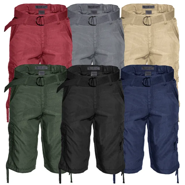 Mens Cotton Cargo Shorts Multi-Pocket Lightweight Belted Casual Relaxed Fit