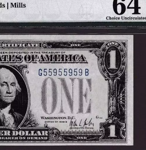REPEATER 559-559-59  $1  1928B  SILVER CERTIFICATE FUNNY BACK BINARY Fr.1602 PMG