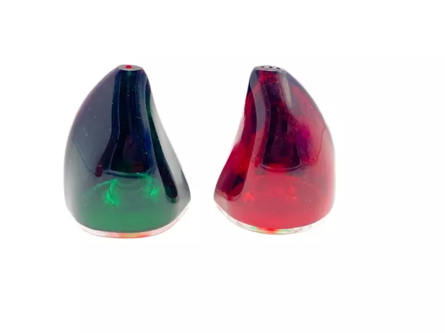 Vintage Acrylic Devil Horn Salt & Pepper Shakers Handmade Red & Green Harlequin