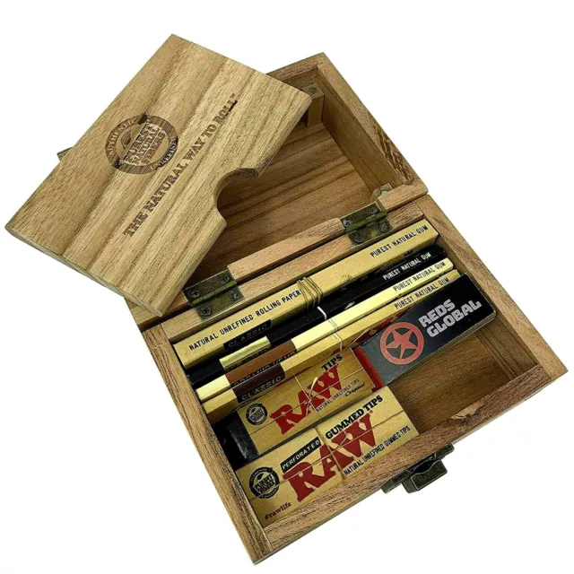 RAW Wooden Deluxe Rolling Storage Box Gift Set Classic Smoking Papers