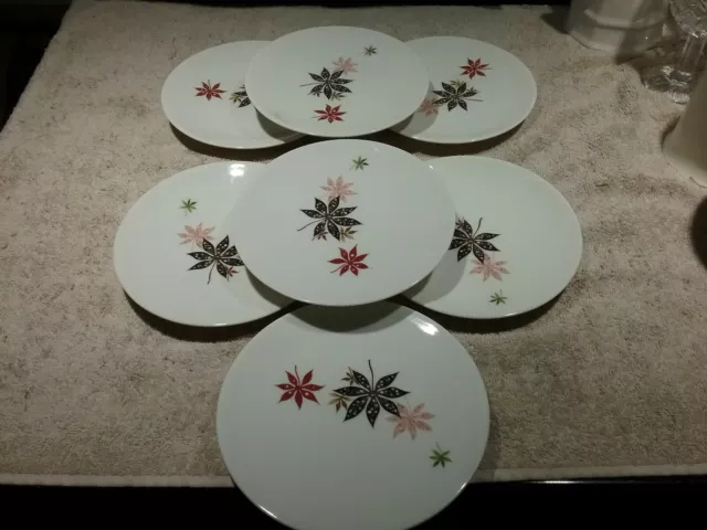 7 Vintage Peter Terris Shenango China 6 1/8" Dessert Plates Calico Leaf Pattern