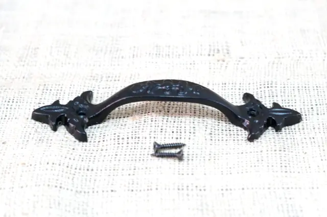 2 Cast Iron Handles Gate Pull Shed Door Barn Handle Drawer Pulls Durable Black 2