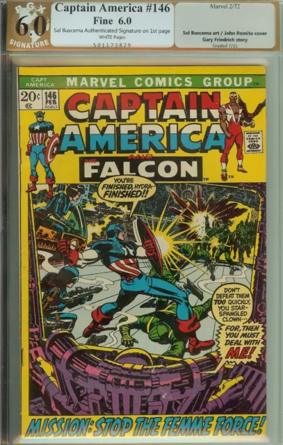 Captain America and Falcon #146 PGX (not CGC) 6.0 Signed Sal Buscema