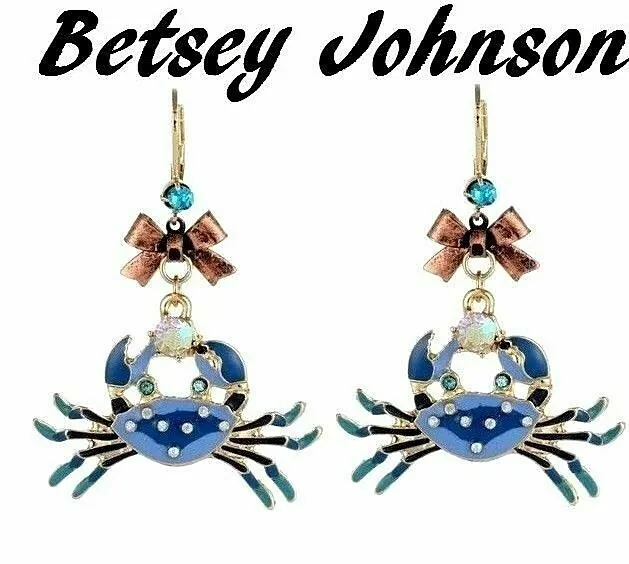 US Seller Betsey Johnson Crystal Blue Crab Dangle Stud Earring fashion jewelry