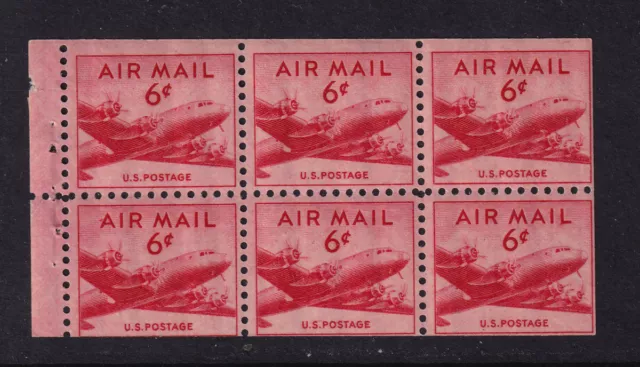 1949 AIRMAIL Sc C39a 6c carmine MNH full OG, booklet pane (T4