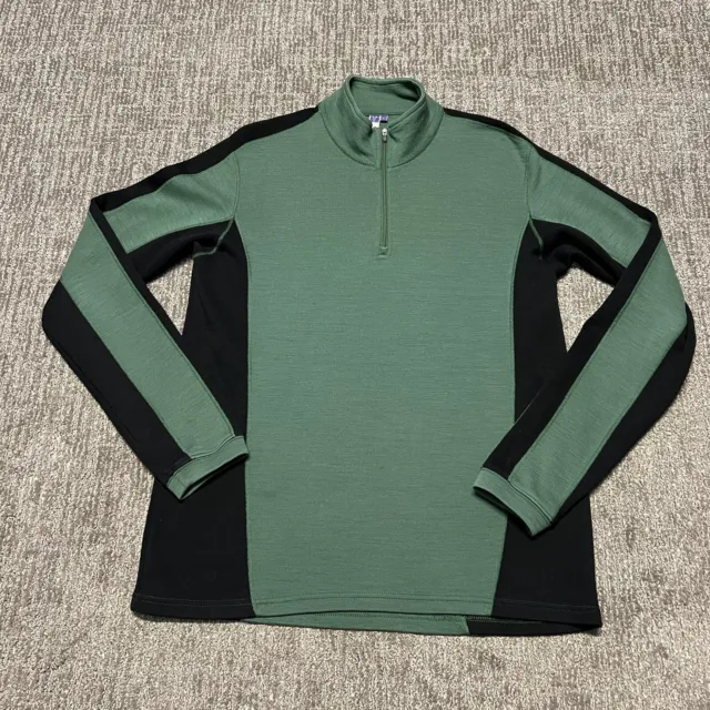 Ibex Men’s Mock Neck 1/4 Zip Pullover Sweater Size Large Green Black 100% Merino
