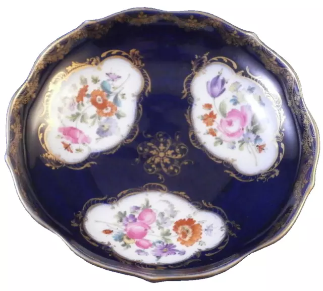 Antique Mid 19thC Meissen Porcelain Cobalt Blue & Gold & Floral Saucer Porzellan