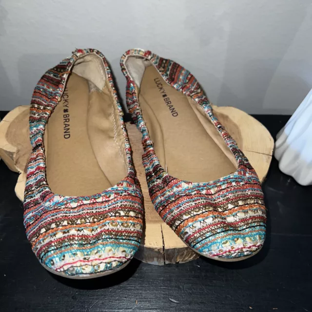 Lucky Brand Shoes Womens 7 M Emmie Ballet Flats Slip On Multicolor Fabric