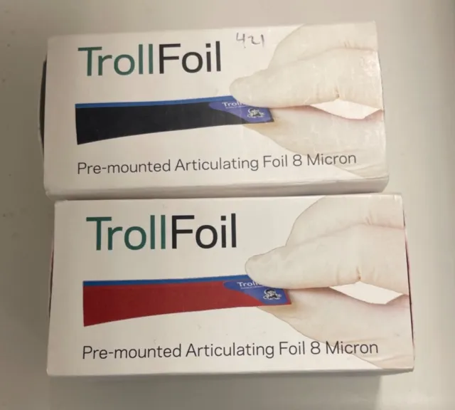 TrollFoil Pre-mounted Articulating Paper 8 um - 2 Boxes 100 pcs each -Red & Blue