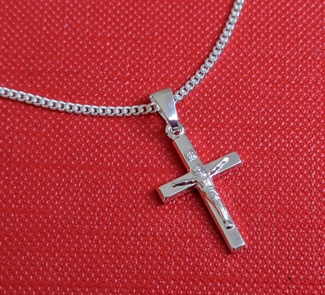 Kreuz Anhänger mit Kette Echt Silber 925 Jesus Kommunion Länge frei wählbar NEU 3
