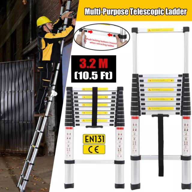 Silver Aluminum Multi-Purpose Telescopic Ladder Extendable Steps 3.2M/10.5Ft UK