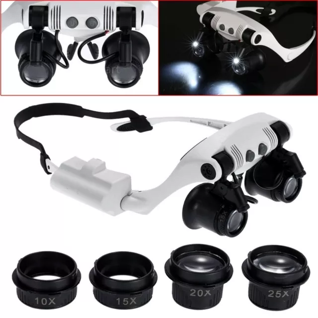 8 Lens Double Eye Jewelry Watch Repair Magnifier Loupe Glasses With LED Light