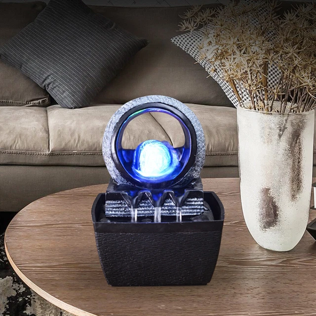 Tabletop Water Fountain Zen Meditation Indoor Waterfall Feature, w/ LED Light US
