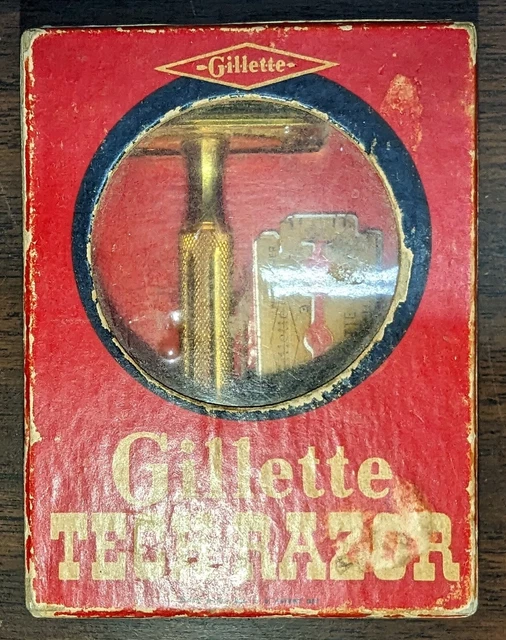 Vintage  Gillette Tech Razor Gold Safety Razor w/ Original box