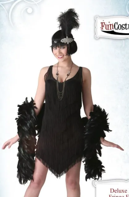 Women's Black Fringe 1920s Flapper Dance Dress Costume SIZE S (NEW)