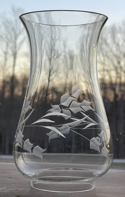 7 3/8" Etched Lily Glass Hurricane Chimney Shade Candle Light Lamp 2 7/8" Fitter