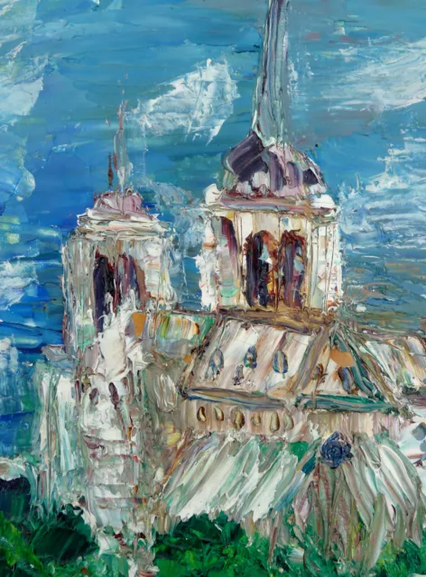 Tableau huile sur toile signé et daté, Cathédrale Notre Dame de Paris,