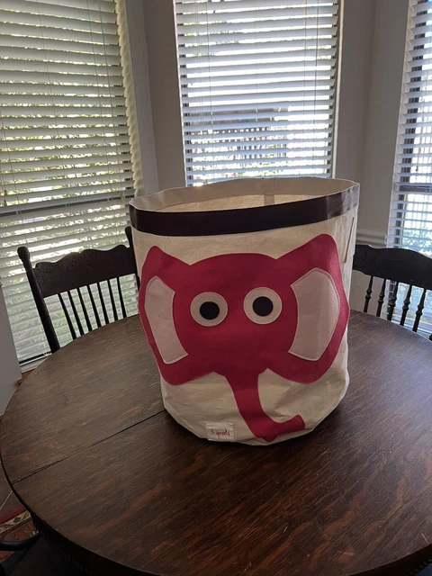 3 Sprouts Canvas Storage Bin - Laundry Hamper Toy Bin for Baby and Kids,Elephant