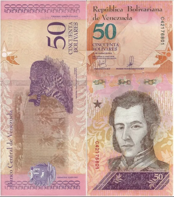 Venezuela 50 Bolivares Soberano 2018 P 105 Unc Bundle Of (100 Notes) 100 Pcs