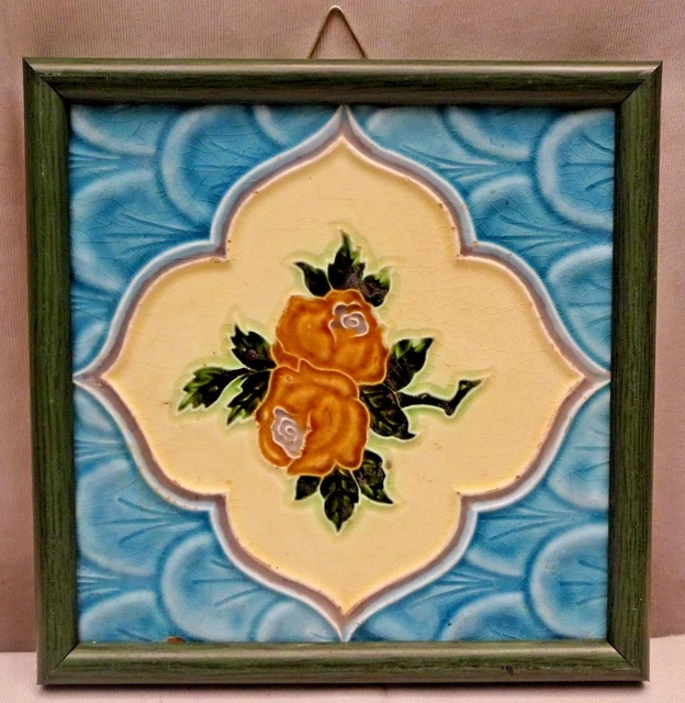 Antique Tile Majolica Japan Art Nouveau Architecture Geometric Design Rose #425