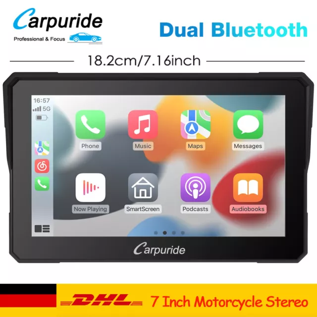 Carpuride 7 Inch Motorcycle Wireless Apple Carplay Android Car GPS HD Screen