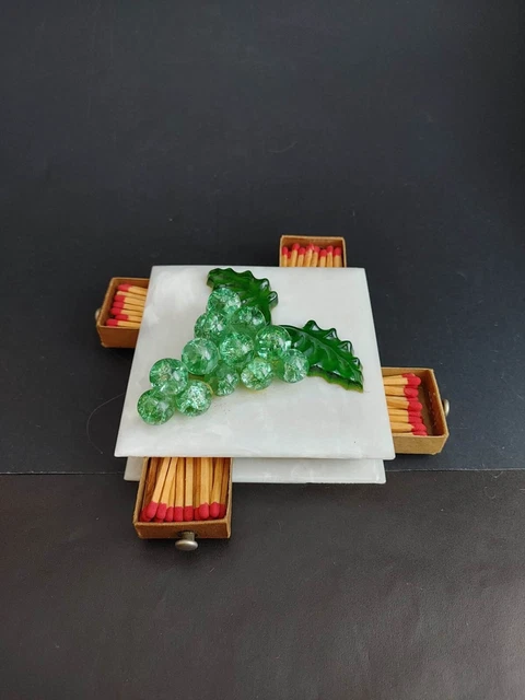 Vintage Lucite Grapes Match Safe Stick Holder Homart Green Grapes
