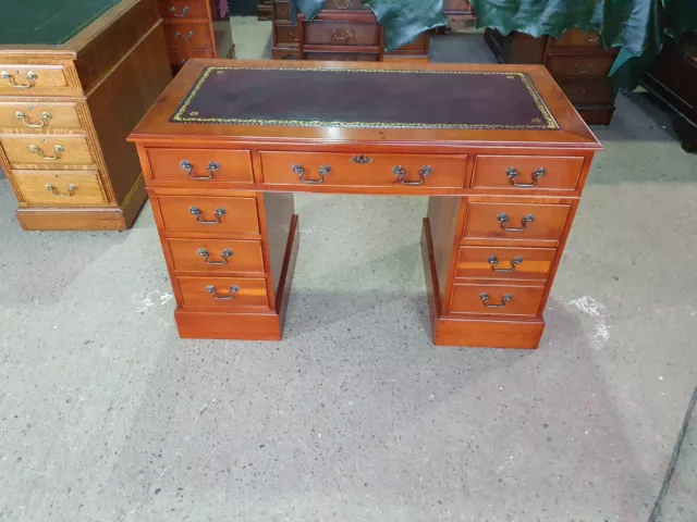 STUNNINGLY RESTORED ANTIQUE STYLE 4 x 2 YEW WOOD PEDESTAL DESK