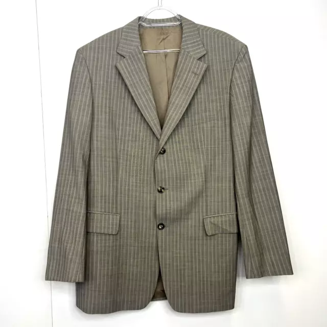 Hugo Boss Suit Jacket Blazer Da Vinci Lucca Taupe Tan Beige Striped Men Size 42R