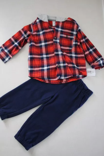 CARTER'S Infant Boy's 2 Piece Hooded Shirt & Pants Set 12M New