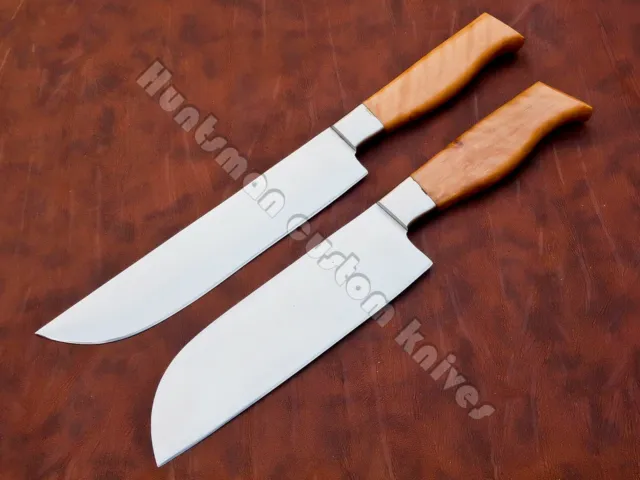 30cm OAL Hand Forged 1 Santoku &1 Chef Knife in L6 and D2 with Olive wood Handle 5