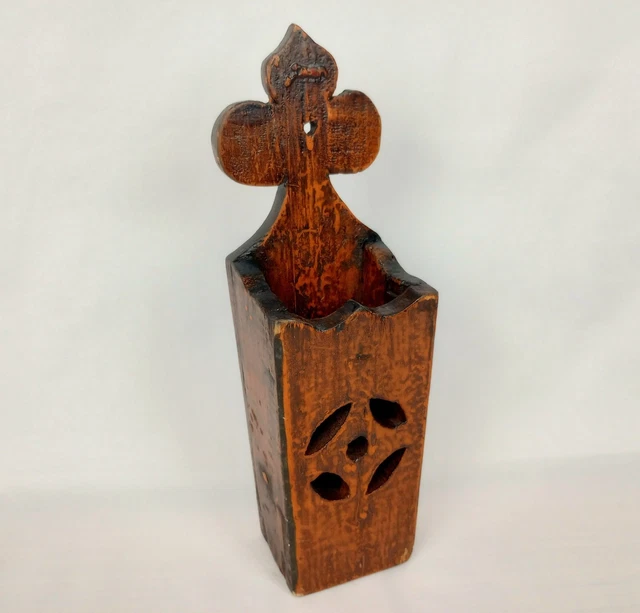 Vintage Chinese Wooden Chopstick Holder Wall Pocket Caddy Primitive rustic