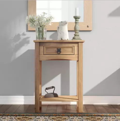 Rustic Small Console Table Drawer Solid Wood Hall Telephone Lamp Side End Table